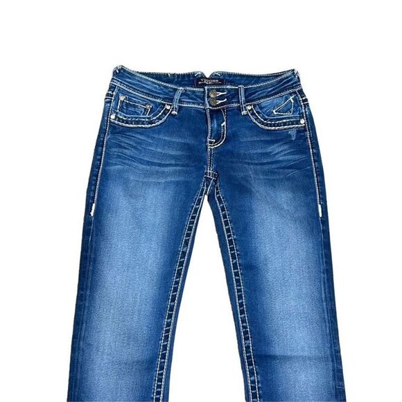 Vigoss Dark Wash Heavy Stitched Jeans with Rhinestones - Picture 3 of 4